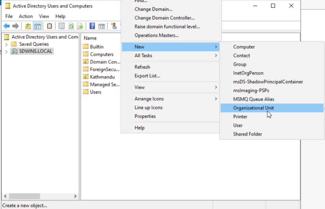 Organizational Unit Creation Steps in AD